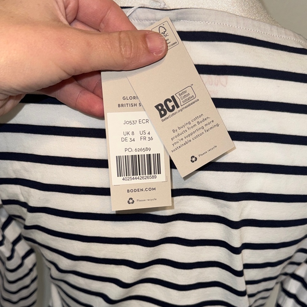 Boden NWT Navy and White Striped Snowman Long Sleeve Tee - Picture 7 of 10